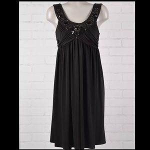 Maggy L woman’s dress size 14 black tank beaded details flowey sexy casual